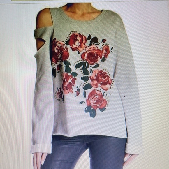 Sanctuary Rose/Brass Stud Cold Shoulder Sweatshirt - Picture 1 of 5